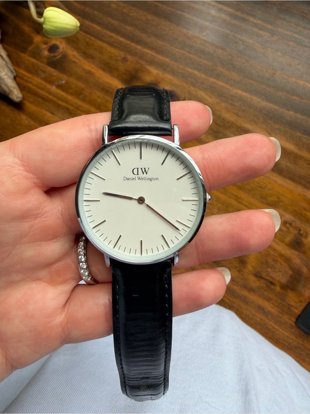 Daniel Wellington Watch with White Dial and Black Leather Strap